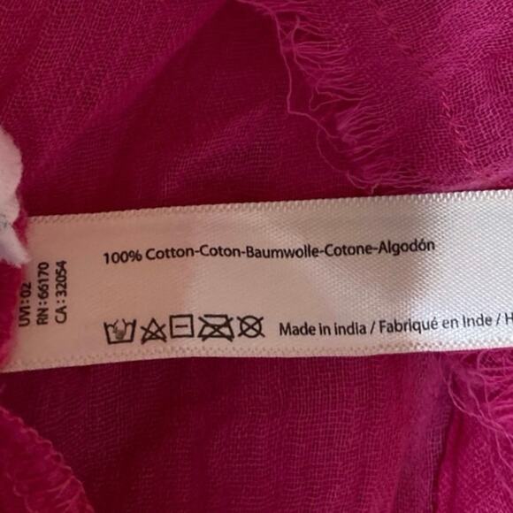 Free People Padma Pink Raw Hem Short Flutter Sleeve V-Neck Sheer Blouse Top Sz S - Picture 5 of 5